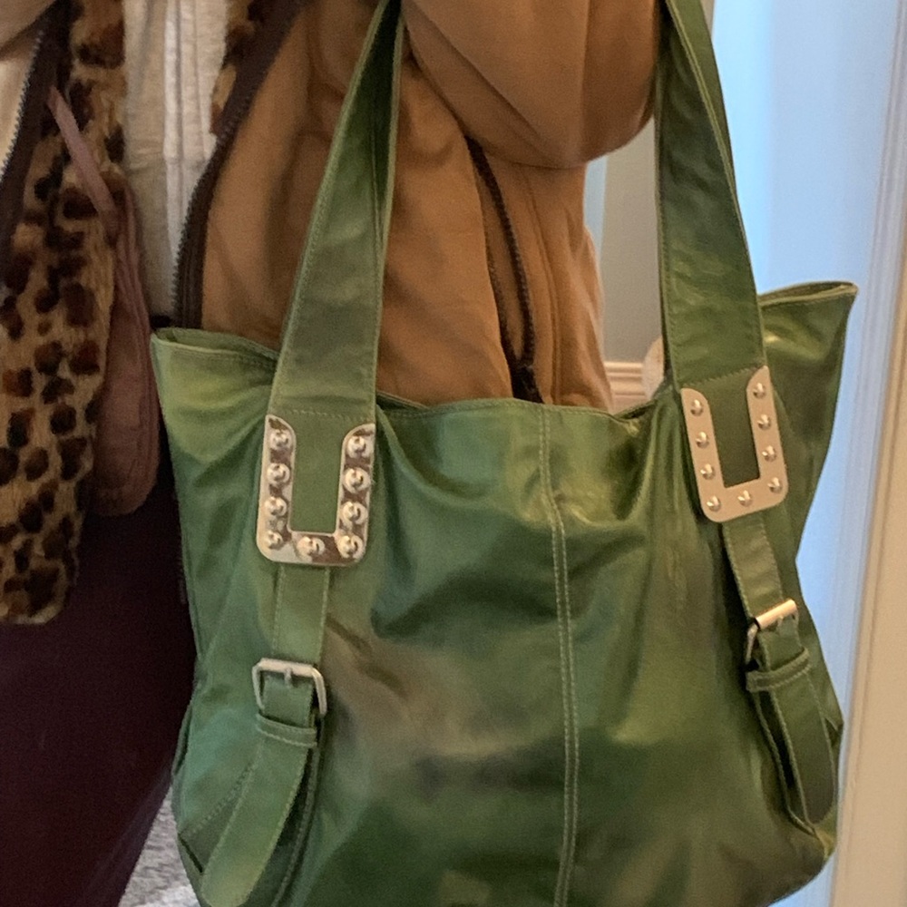 Green Leather Tote Bag